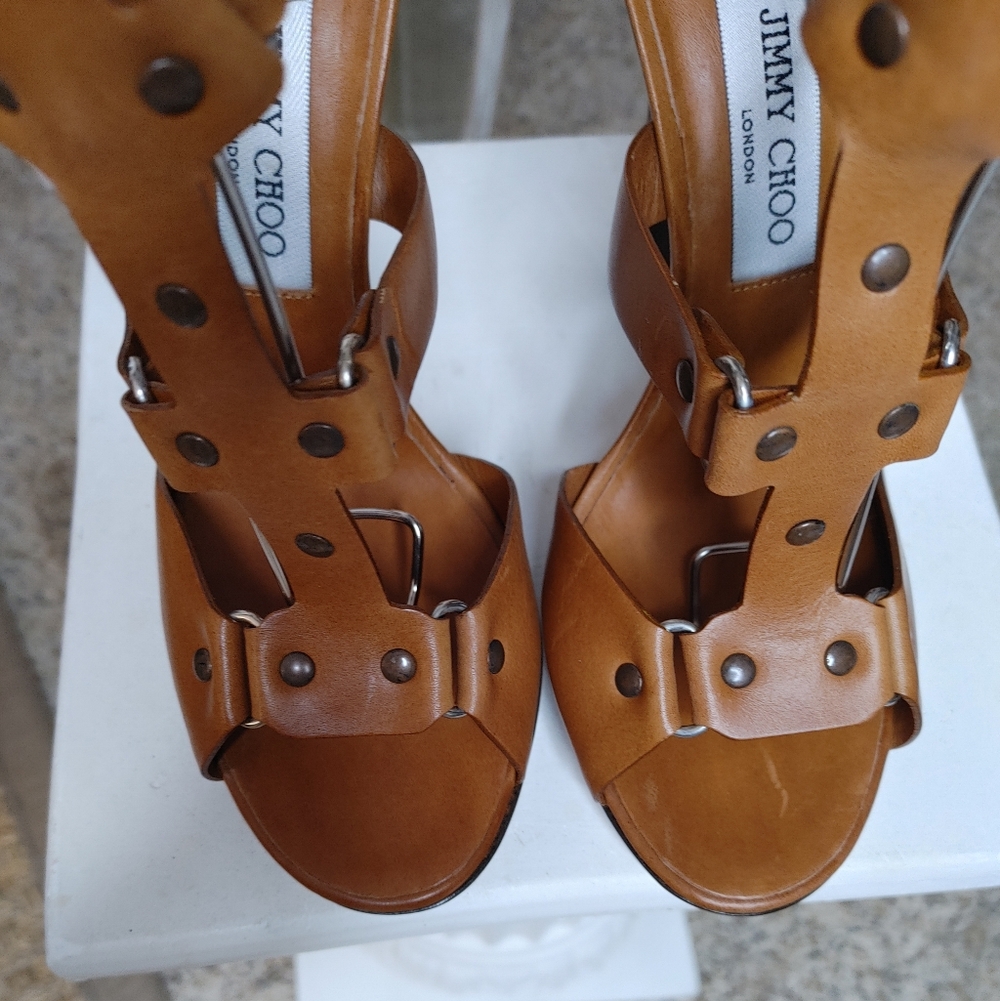 JIMMY CHOO "PRIZE" LEATHER GLADIATOR SANDAL, 39.5 - Picture 5 of 16